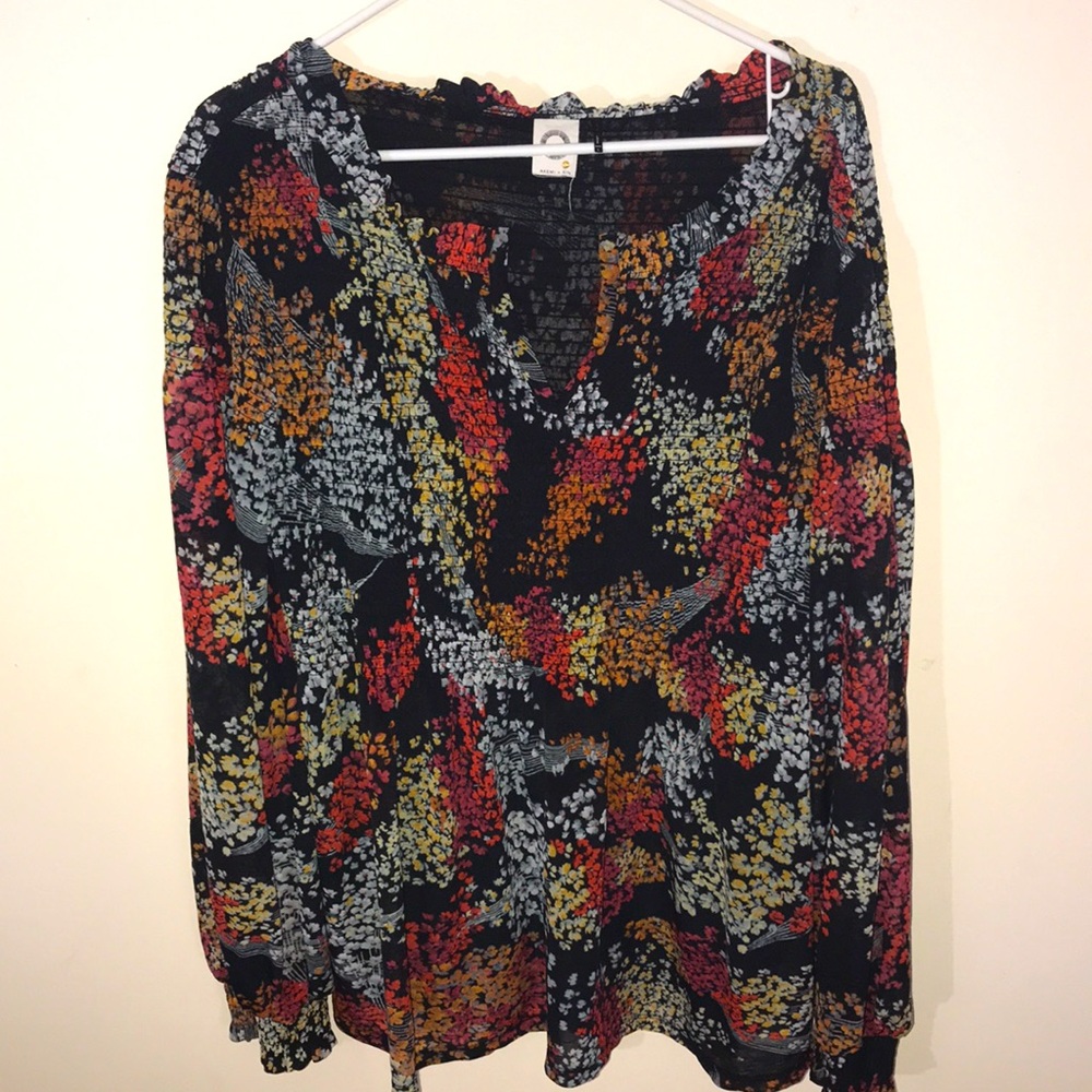 Anthropologie Fall Floral Long-Sleeve V-Neck Tunic Top